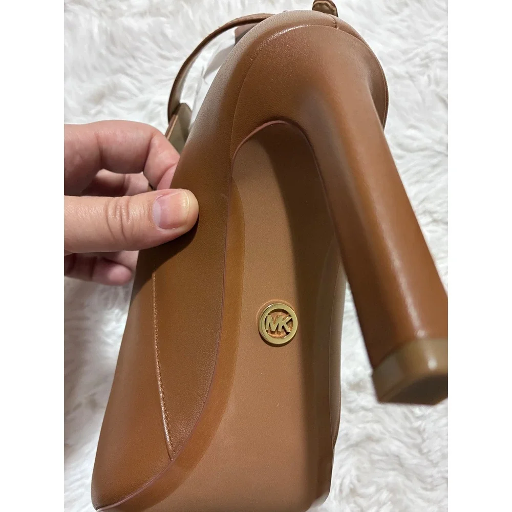 Michael Kors Lawson Open Toe Leather Booties Luggage Brown 9M   NWT $165